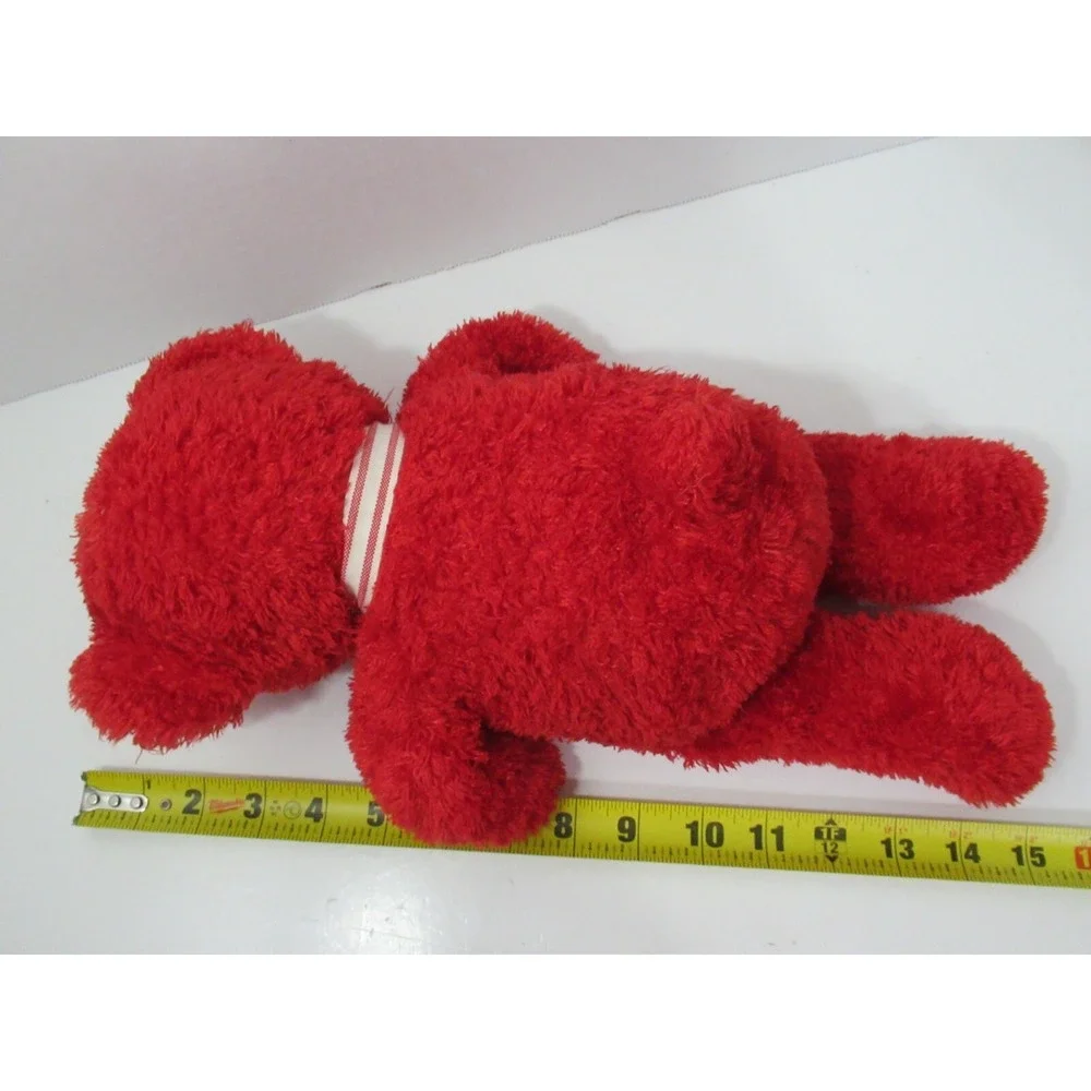 Red plush teddy bear white red striped bow black‎ thread nose 15